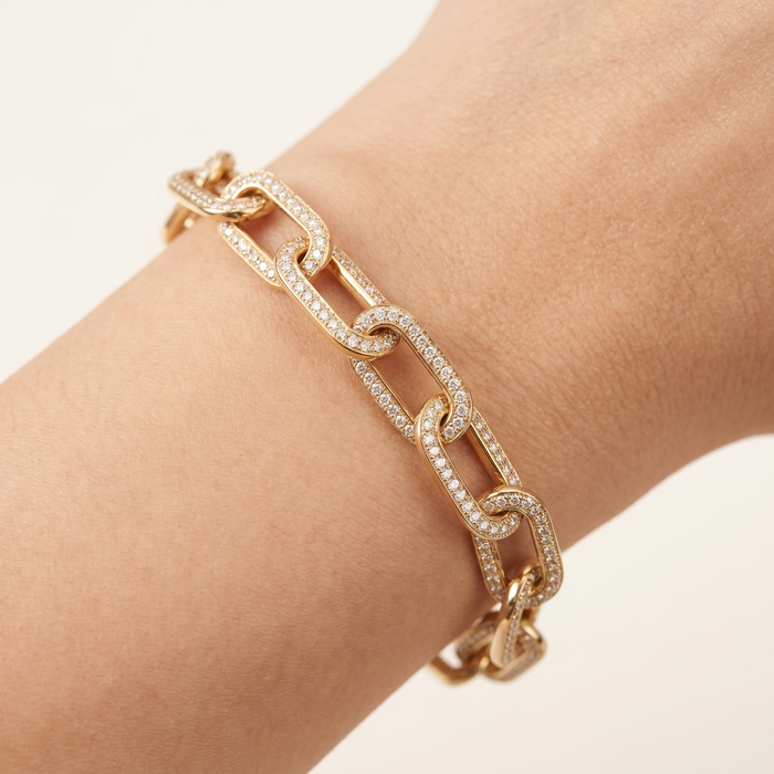 Radiant Lock Pave Toggle Chain Bracelet in 14K Gold