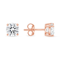 Four Prong Push Back Round Diamond Earrings in 14K Yellow Gold