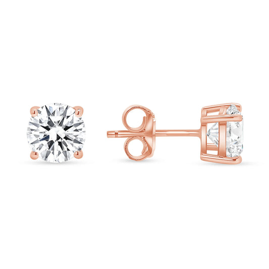 Four Prong Push Back Round Diamond Earrings in 14K Yellow Gold