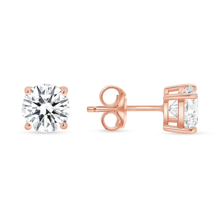 Four Prong Push Back Round Diamond Earrings in 14K Yellow Gold