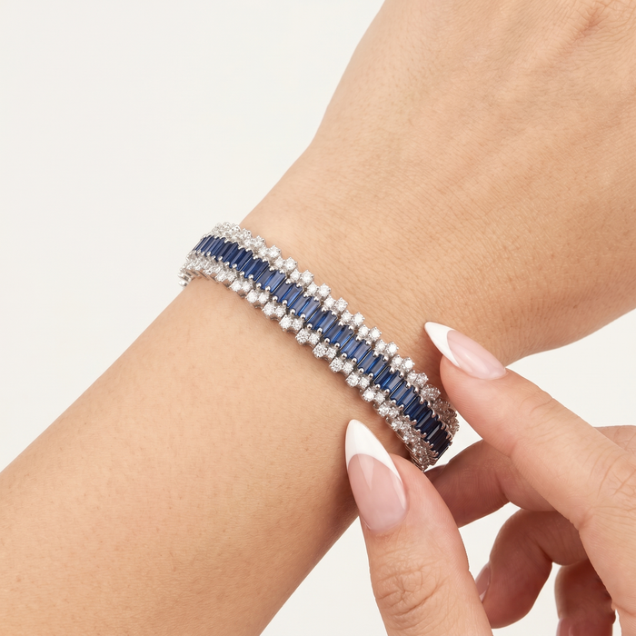 Blue Sapphire & Diamond 14K White Gold Tennis Bracelet