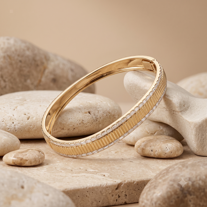 Baguette Round Diamond Layered Bangle Bracelet in 14K Gold