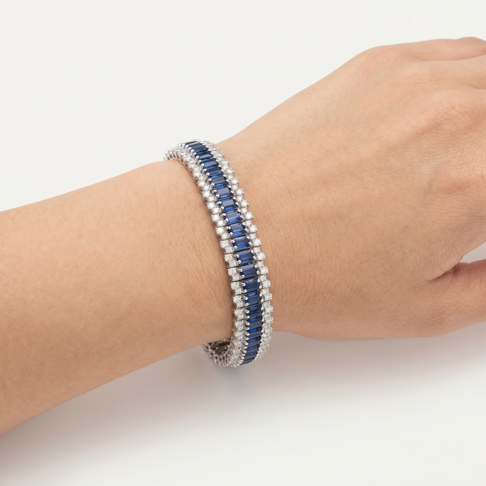 Blue Sapphire & Diamond 14K White Gold Tennis Bracelet