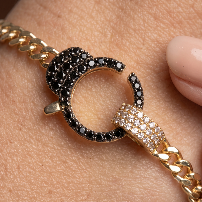 Dual Tone Diamond Clasp Curb Bracelet in 14K Gold