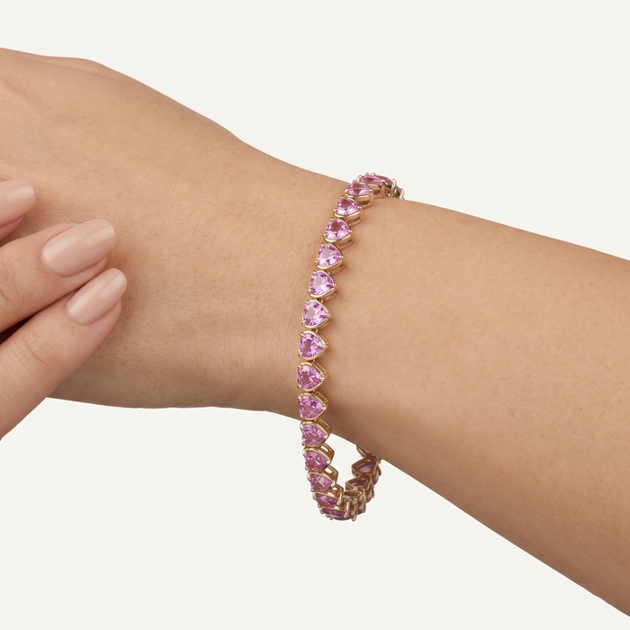 Pink Sapphire 14K Yellow Gold Heart-Shaped Tennis Bracelet