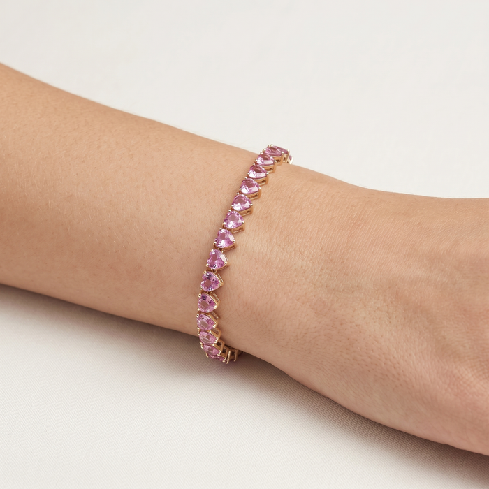 Pink Sapphire 14K Yellow Gold Heart-Shaped Tennis Bracelet