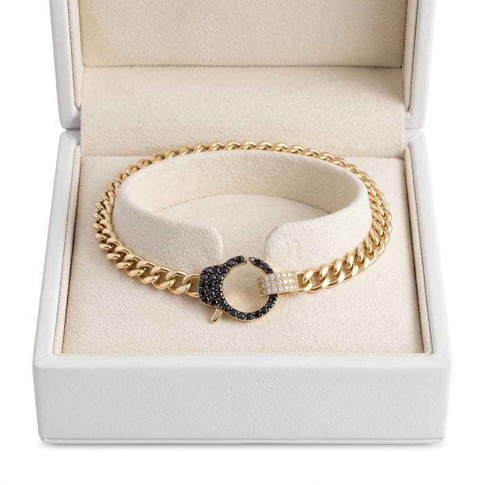 Dual Tone Diamond Clasp Curb Bracelet in 14K Gold