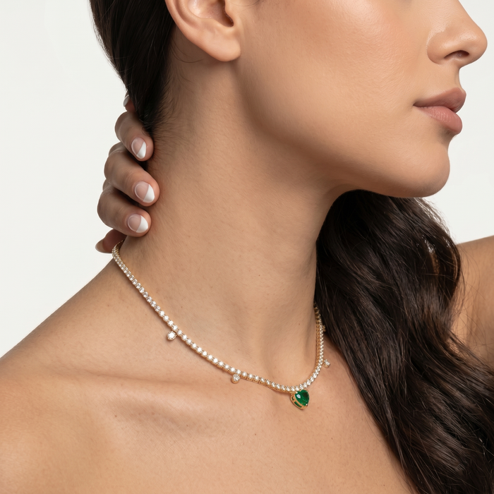 Heart Shape Station Necklace in 14K Yellow Gold