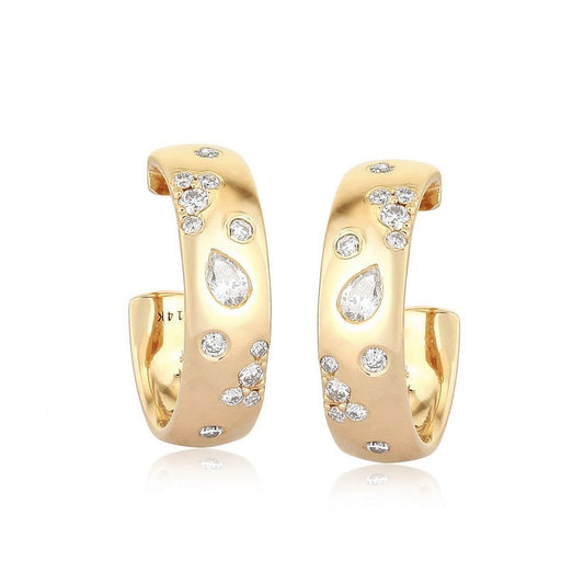 Raindrop Diamond Scatter Huggie Earrings in 14K Yellow Gold