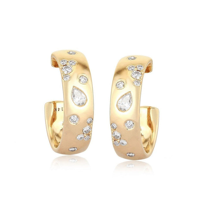 Raindrop Diamond Scatter Huggie Earrings in 14K Yellow Gold
