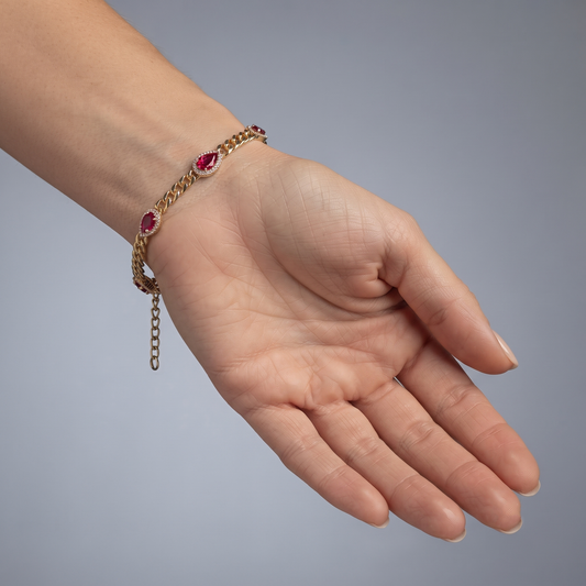 Crimson Royale Ruby Diamond Chain Bracelet in 14K Yellow Gold