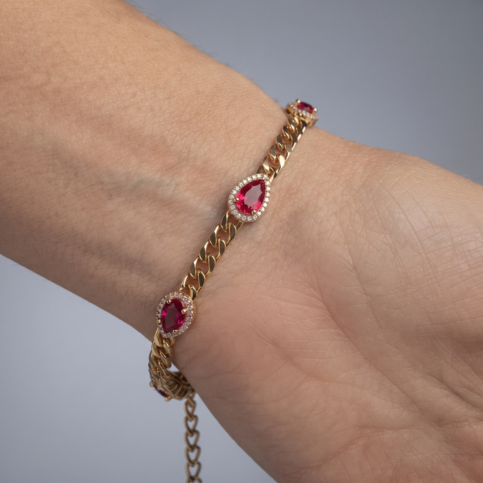 Crimson Royale Ruby Diamond Chain Bracelet in 14K Yellow Gold