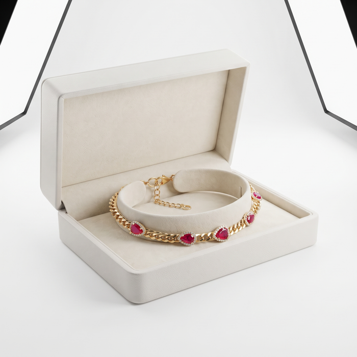 Crimson Royale Ruby Diamond Chain Bracelet in 14K Yellow Gold