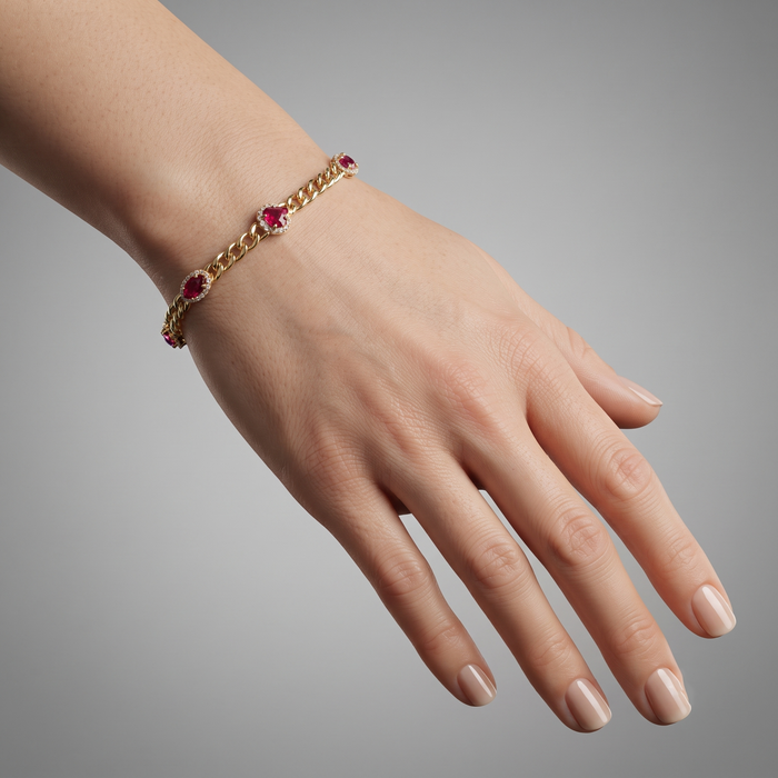 Crimson Royale Ruby Diamond Chain Bracelet in 14K Yellow Gold