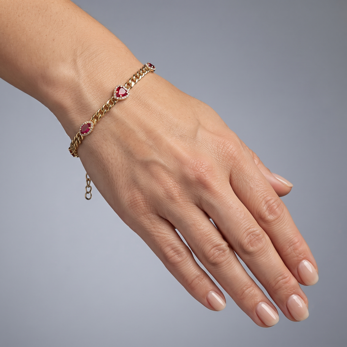 Crimson Royale Ruby Diamond Chain Bracelet in 14K Yellow Gold