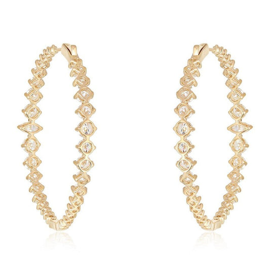 Marquise Round Cut Diamond Hoop Earrings in 14K Yellow Gold