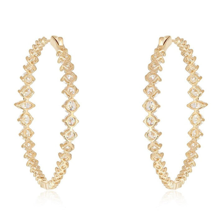 Marquise Round Cut Diamond Hoop Earrings in 14K Yellow Gold