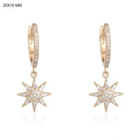 North Star Diamond Drop Huggie Earrings in 14K Yellow Gold
