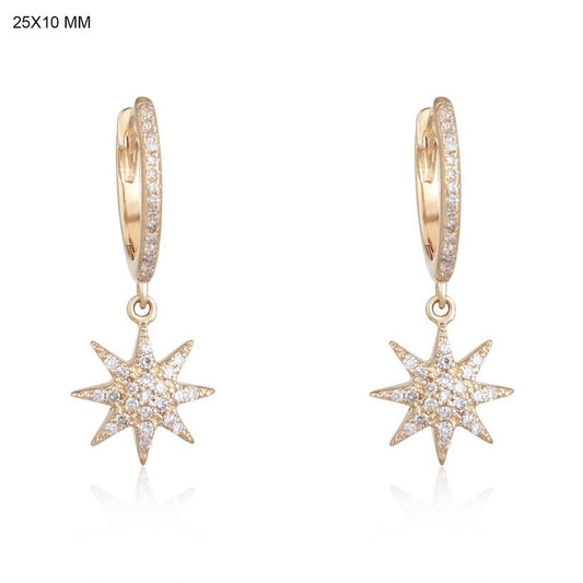 North Star Diamond Drop Huggie Earrings in 14K Yellow Gold