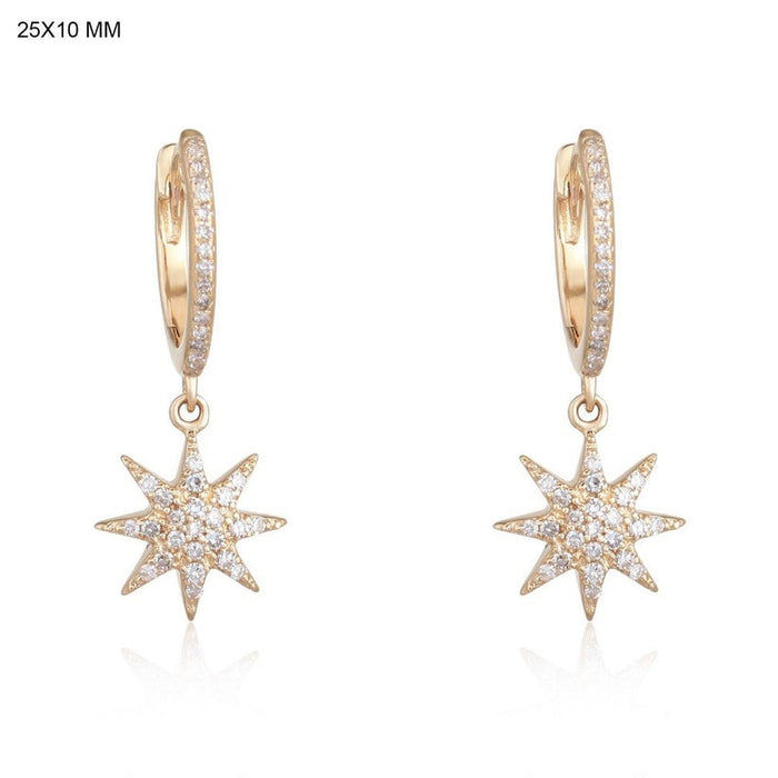 North Star Diamond Drop Huggie Earrings in 14K Yellow Gold