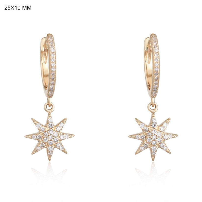 North Star Diamond Drop Huggie Earrings in 14K Yellow Gold