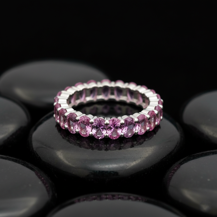 Pink Sapphire Eternity 14K White Gold Ring
