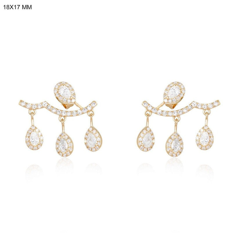 Teardrop Diamond Cluster Ear Jacket Earrings in 14K Yellow Gold