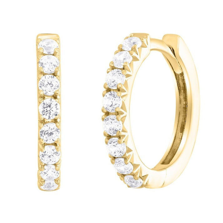 Brilliant Line Round Diamond Huggie Hoops in 14K Yellow Gold