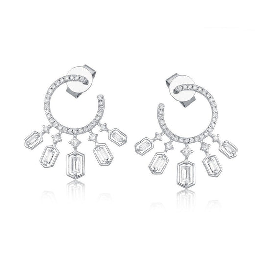 Baguette Diamond Drop Earrings in 14K White Gold