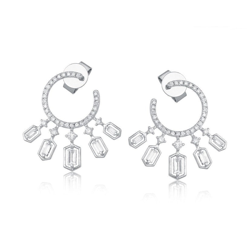 Baguette Diamond Drop Earrings in 14K White Gold