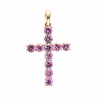 Heavenly Bloom Pink Sapphire Cross Pendant Necklace in 18K Gold