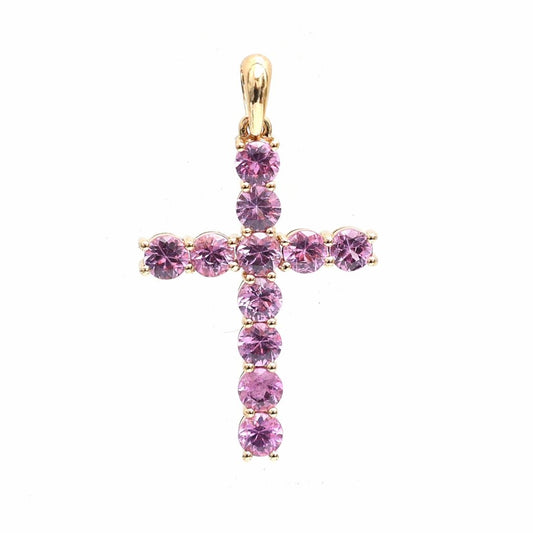 Heavenly Bloom Pink Sapphire Cross Pendant Necklace in 18K Gold