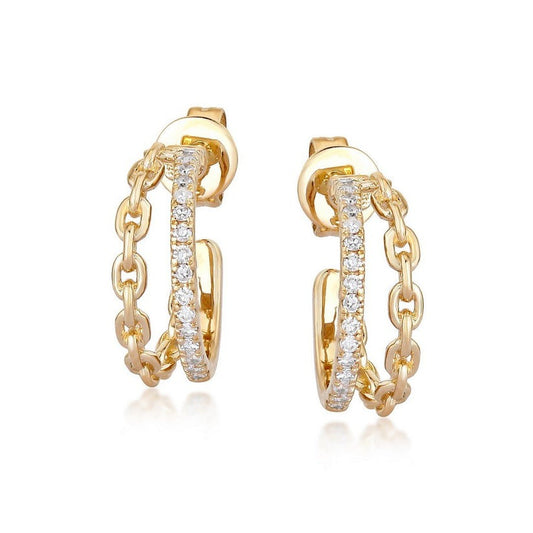 Chain Link Diamond Double Hoop Earrings in 14K Yellow Gold