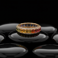 Colorful Gemstone 14K Diamond Band Ring
