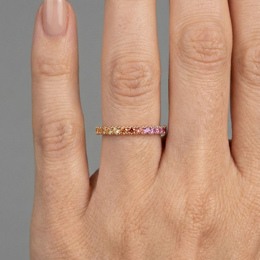 Vibrant Sapphire 14K Gold Eternity Band Ring