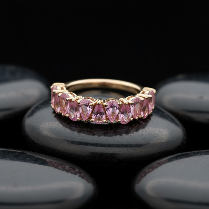 Pink Sapphire Pear-Cut Half Eternity Band Ring in 14K Gold