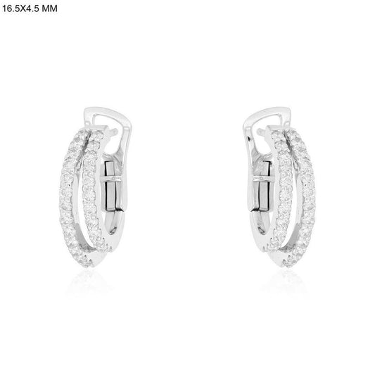Double Pave Huggie Earrings in 14K White Gold