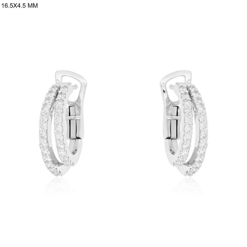 Double Pave Huggie Earrings in 14K White Gold