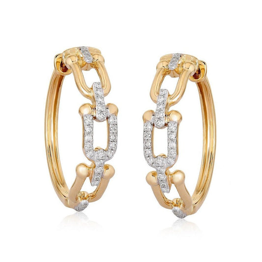 Link Diamond Encrusted Chain Hoop Earrings in 14K Yellow Gold