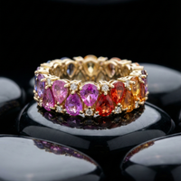 Pear-Cut Rainbow Sapphire 14K Diamond Eternity Ring