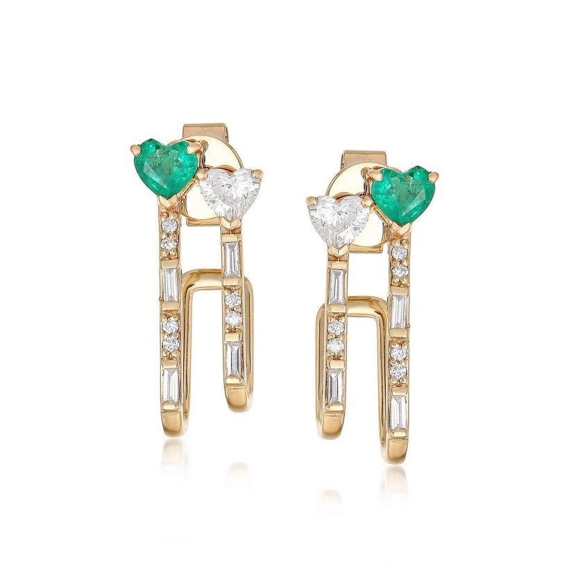 Everheart Duo 14K (or 18k upon request) Yellow Gold Emerald Diamond Drop Earrings