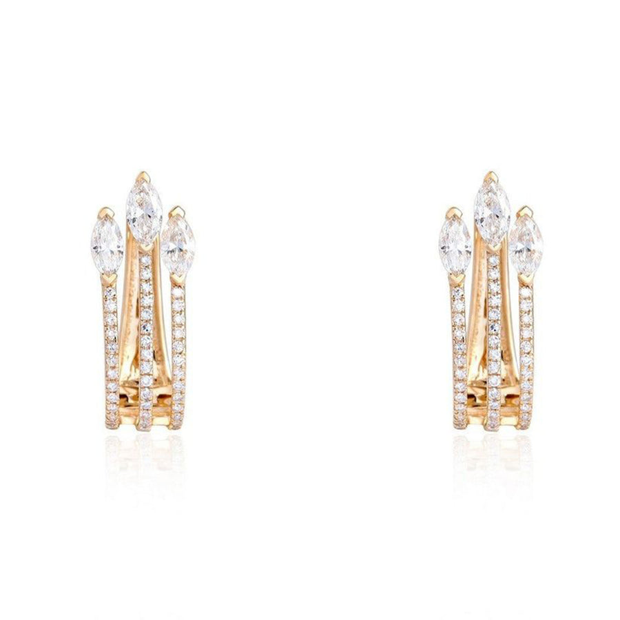 Triple Marquise Crown Diamond Hoop Earrings in 14K Yellow Gold