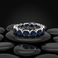 Heart Blue Sapphire 14K White Gold (18K Custom) Bezel Eternity Ring