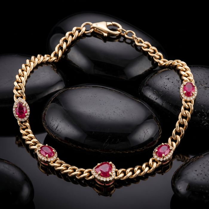 Crimson Royale Ruby Diamond Chain Bracelet in 14K Yellow Gold