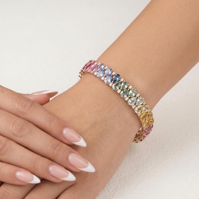 Multicolor Diamond 14K Gold Tennis Bracelet