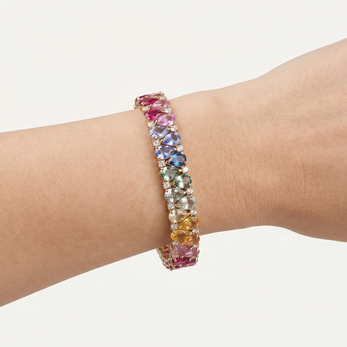 Multicolor Diamond 14K Gold Tennis Bracelet