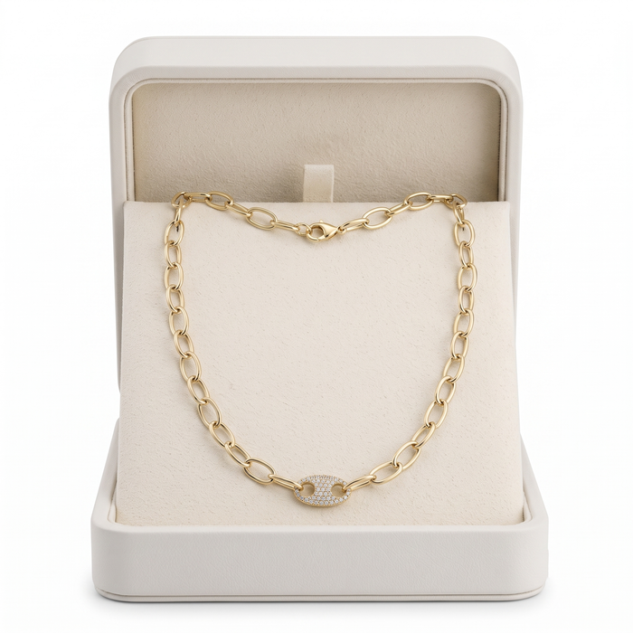 Elongated Paperclip Link Necklace in 14K Yellow Gold