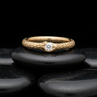 Textured 14K Yellow Gold Diamond Band Ring