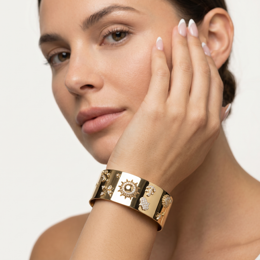 Solar Talisman Celestial Cuff Bracelet in 14K Yellow Gold
