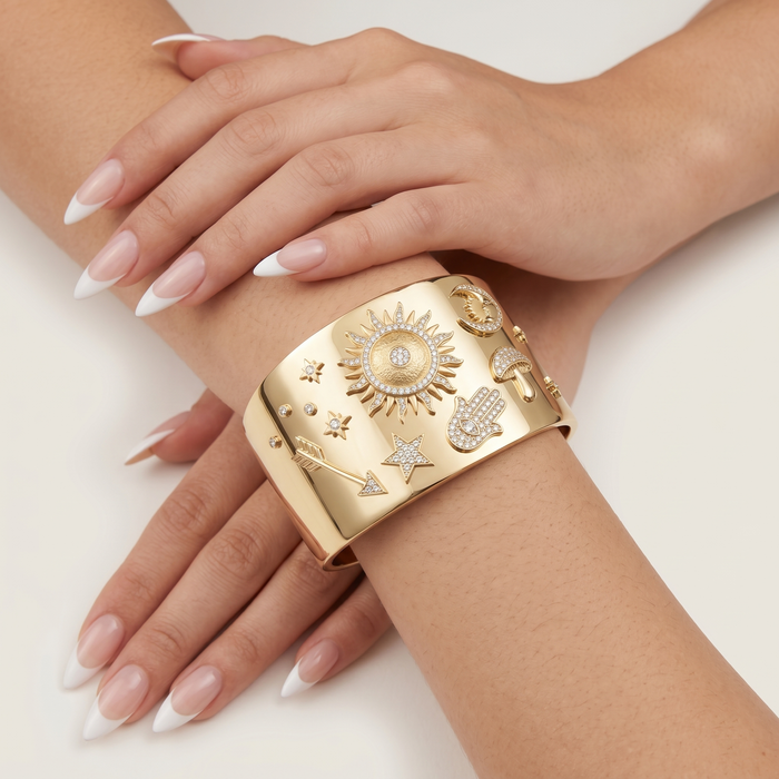Solar Talisman Celestial Cuff Bracelet in 14K Yellow Gold